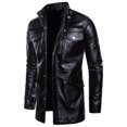 thumbnail image 1 of Men Mid-length Leather Stand-collar Four-pocket Motorcycle Jacket Coats, 1 of 9