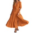 thumbnail image 2 of 2025 Women Summer Dresses Short Womens Dresses for Work Sleeves V Neck Button Dress Drawstring Maxi Dresses Solid Womens Fall formal Dress Color Boho Long, 2 of 9