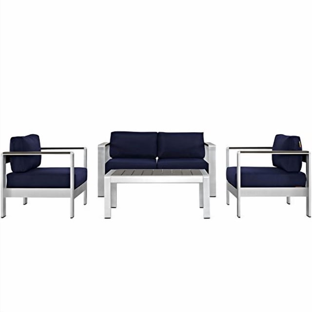 Modway Shore Ensemble de Mobilier de Patio Extérieur en Aluminium 4 Pcs, Argent Marine