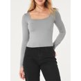 thumbnail image 3 of Diconna T-shirt pour Femmes à Manches Longues, Encolure Carrée, Uni, Coupe Ajustée, Hauts d'Automne pour Dames, Mode Urbaine, 3 of 6