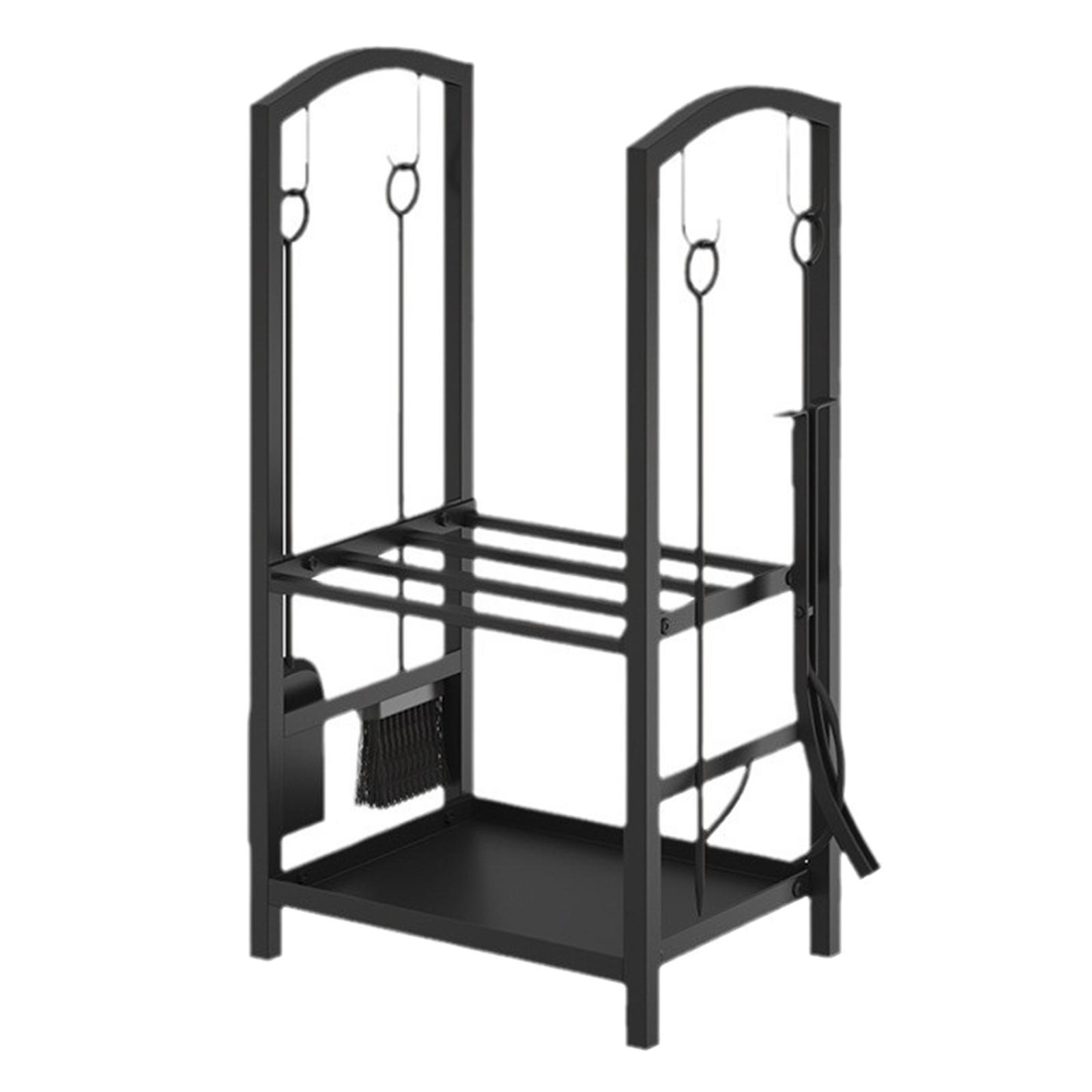 DOLITY Firewood Rack Fire Wood Pile Storage Stacker 2 Tier Metal Firewood Holder Storage with 4 Fireplace Tools for Deck Backyard