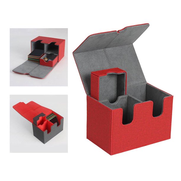 Boîte De Rangement Pour Cartes à Jouer – 3 Compartiments Avec Plateau à Dés – 160+ Cartes – Noir Rouge, Fermeture Magnétique – Cadeau Collectionneur