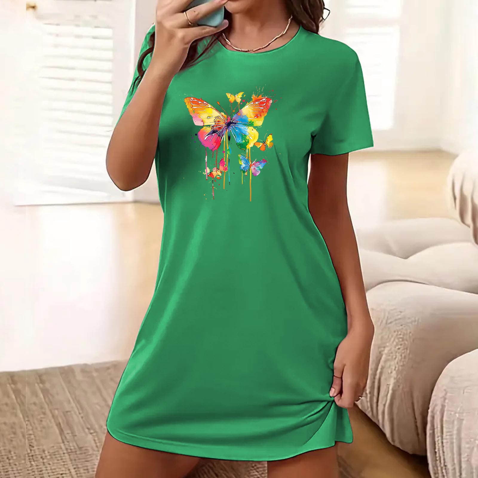 Chemises de Nuit pour Femmes, Chemise de Nuit Courte Surdimensionnée pour Femmes Mode à Imprimé sur la Poitrine à Manches Courtes