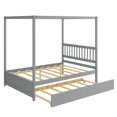 thumbnail image 2 of Gymax Full Size Canopy Bed with Trundle Wooden Platform Bed Frame Headboard Grey, 2 of 10