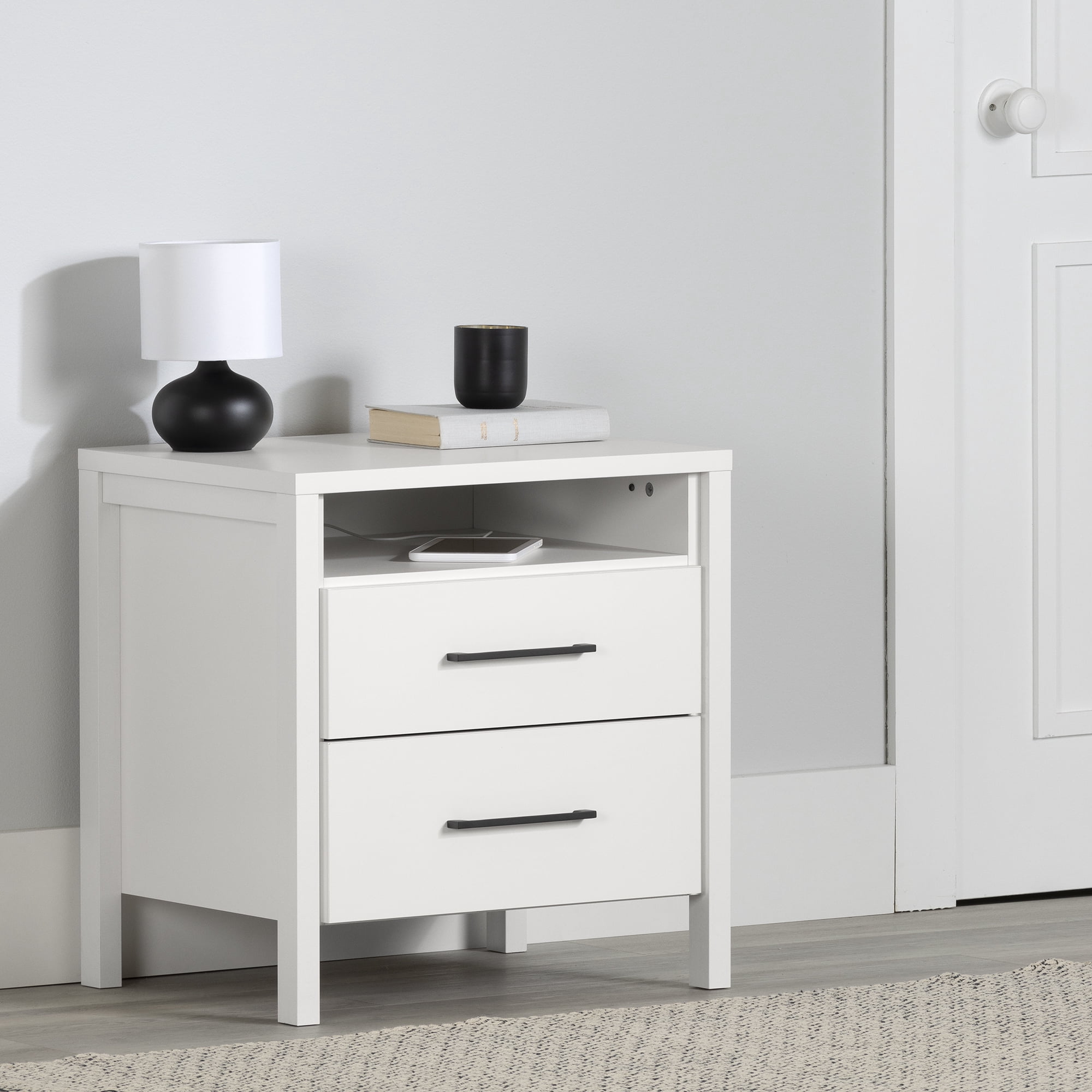 South Shore Gravity 2-Drawer Nightstand for Adult, in Pure White