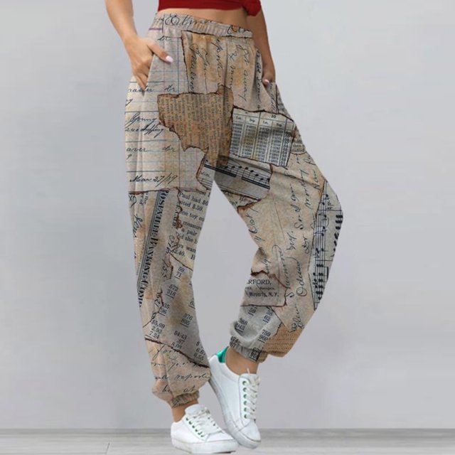 Pantalon Grand de Sport d'Été pour Femmes Mode Imprimé Décontracté Ample Long