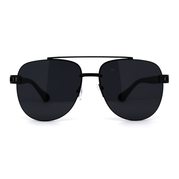 Mens Classic Double Top Bridge Tear Drop Aviator Metal Sunglasses All Black