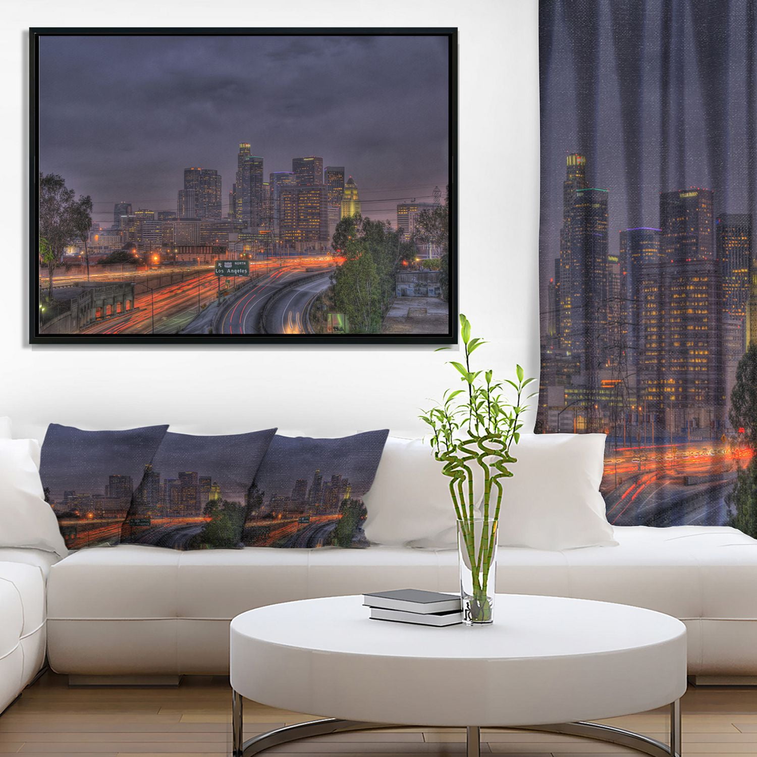 Design Art La Ligne D'Horizon Foncé De Los Angeles  Sur Toile Encadrée