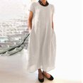 thumbnail image 2 of Robes d'Été pour Femmes 2023 Robes pour Femmes Liquidation Mode Femmes Été Uni Décontracté Col Rond Manches Courtes Vacances Poches Robe, 2 of 5