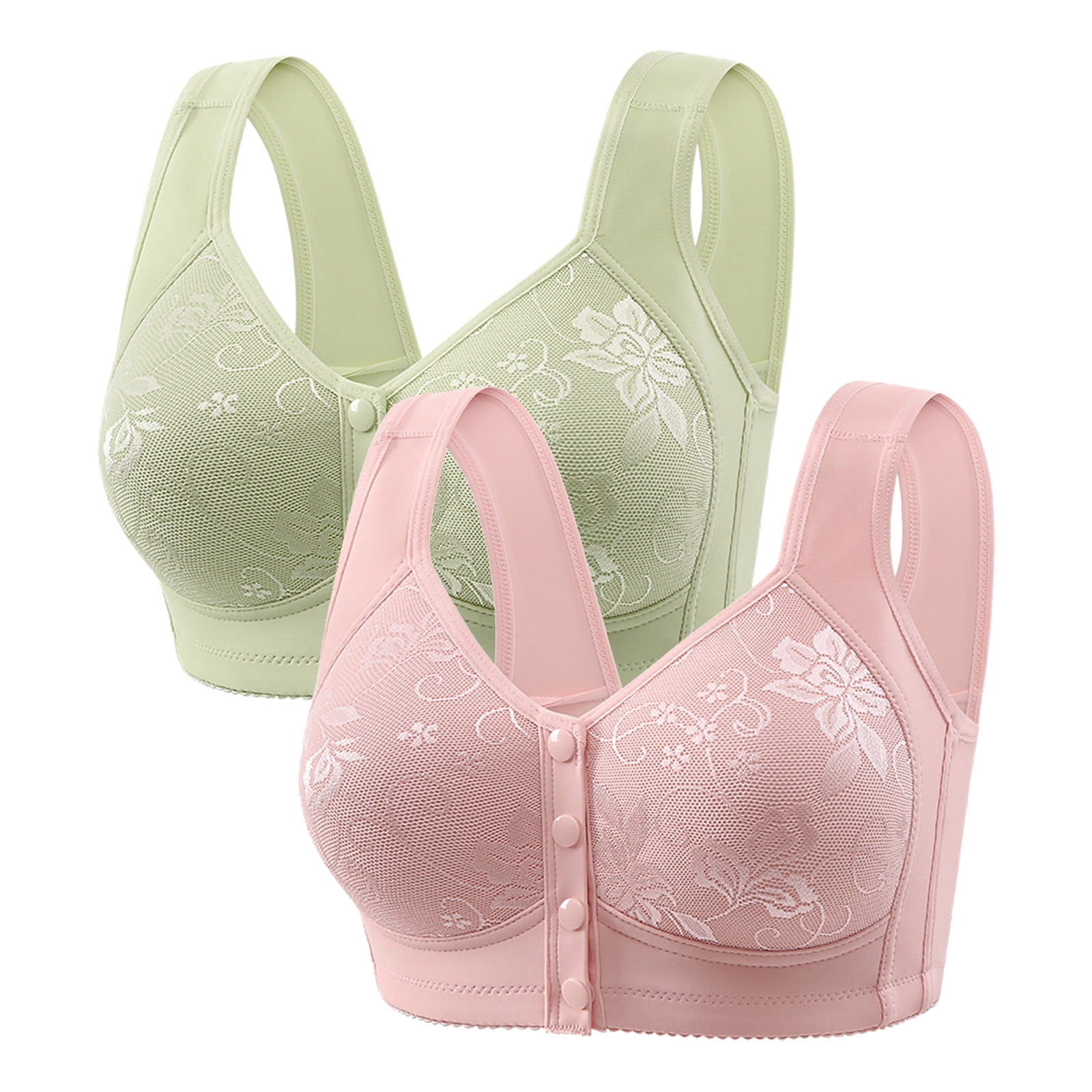 Diufon 2 Pack Wide Strap Bra for Women Everyday Front Closure Wireless Full Coverage Bras Soft Breathable Bra
