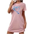 thumbnail image 1 of Rbaofujie Pyjama d'Automne pour Femmes Nuisette Courte Surdimensionnée pour Femmes Mode Imprimé sur la Poitrine Robe de Nuit à Manches Courtes Ensemble de Pyjama pour Femmes, 1 of 7
