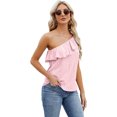thumbnail image 1 of Zoeecloth Womens Tops Sleeveless Solid Color Round Neck Button Vest Tees Shirts Summer Casual Ruffled One Shoulder Vest Fashion Button Vest S-XXL, 1 of 8