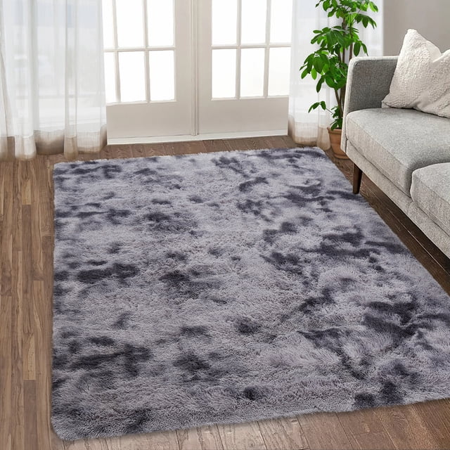 GlowSol 8'x10' Area Rug Extra Large Shag Fluffy Soft Rug Carpets Fuzzy Non-Skid Furry Plush Area Rugs for Living Room Bedroom, Dark Gray