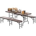 thumbnail image 1 of Gymax Ensemble de Pique-Nique Pliant 3 Pcs avec Table de 6 Pi et 2 Bancs pour Cour et Camping, 1 of 9