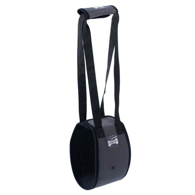 Canine Dog Sling Carrier Support Back Legs Hip Knee Hock Joint Harness for assisting dogs with mobility challenges. Made of durable oxford cloth and breathable mesh, with a soft cotton lining for comfort. Features long, thick straps and a non-slip handle for secure lifting. Ideal for dogs recovering from surgery, dealing with arthritis, or orthopedic conditions. Compact, foldable design for easy storage and machine washable. Often referred to as a rear leg support harness.
