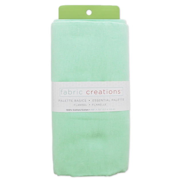 Fabric Creations Tissu en Flanelle 100 % Coton Pré-Découpé Vert pastel, Plié et Enveloppé avec une Étiquette Blanche Indiquant la Marque et les Détails du Tissu, Mesurant 42 par 72 Pouces, Idéal pour la Courtepointe, la Couture et les Projets d'Artisanat, Souvent Utilisé pour des Couvertures pour Bébé Ou des Courtepointes de Genoux.
