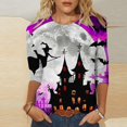 thumbnail image 1 of FcBaudy Hauts pour Femmes, Chemisiers et Chemises à Manches Longues à Col Rond, Chemises pour Femmes Mode Décontractée d'Halloween Imprimée Col Rond T-Shirt à Manches 3/4 pour Femmes Hauts en polyester, 1 of 5