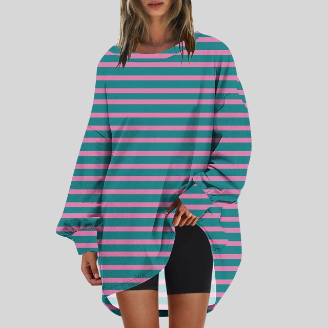 RXIRUCGD Chandail en Molleton Oversize à Col Rond pour Femmes Imprimé Manches Longues Tunique, Marine, Taille : S