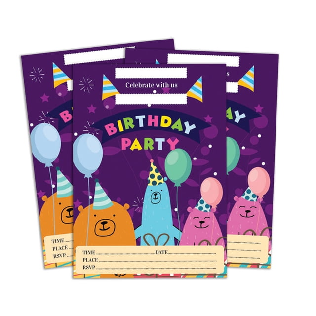 Darling Souvenir Purple Birthday Invitation Card Printable Fill or Write In Blank Invites Party Supplies Pack Of 28 5 x 7 Inches