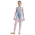 thumbnail image 1 of Yartina Robe de Danse Lyrique pour Filles Enfants Justaucorps-Robe Sans Manches Costume de Danse Moderne Contemporaine Bleu Clair 14, 1 of 7