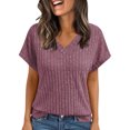 thumbnail image 1 of Ovbmpzd T-Shirts à Manches Courtes pour Femmes Tendance Rouge Tricoté Col en V Confortable Uni T-Shirts pour Femmes G, 1 of 5