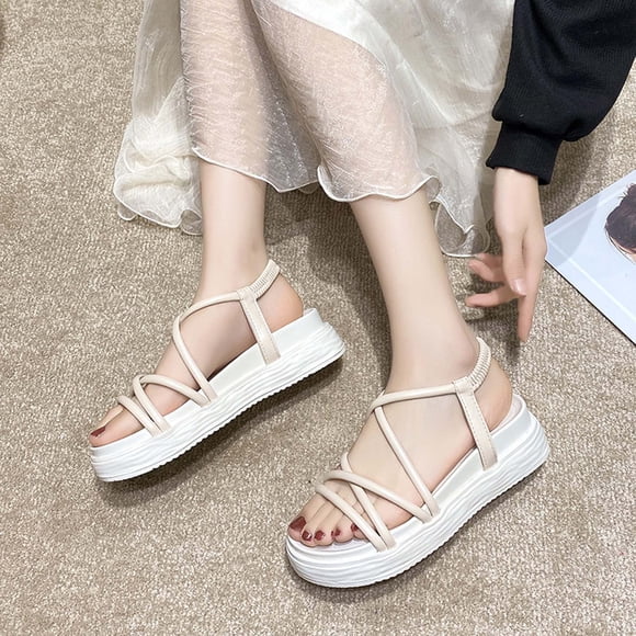 Sandales Mia pour Femmes, Mode, Bout Rond, Sandales à Bout Ouvert, Semelle Épaisse, Couleur Unie, Sandales Décontractées, Talons de Sandales pour Femmes, Été, en Liquidation