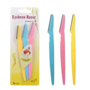 Eyebrow Trimming Knife Stainless Steel Prevent Slipping Handle Different Colors Eyebrow Trimmer Set 3pcs