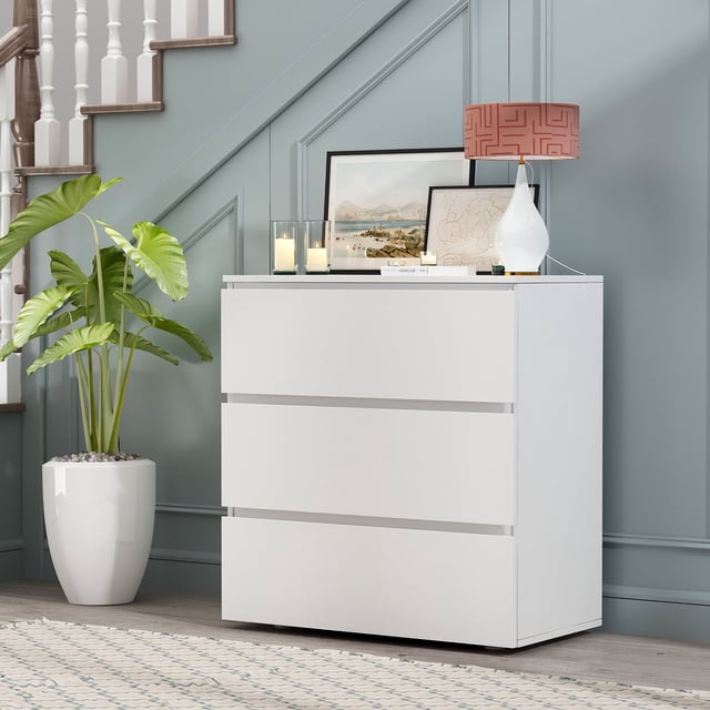 OXYLIFE Commode Blanche à 3 Tiroirs, Commode en Bois Armoire Verticale Organisateur de Rangement pour Chambre, Salon, Couloir
