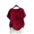 thumbnail image 3 of Shiusina Womens Casual Loose Button Linen Plus Size Daily Boho Tanic T-Shirt Blouse Tops Red, 3 of 4