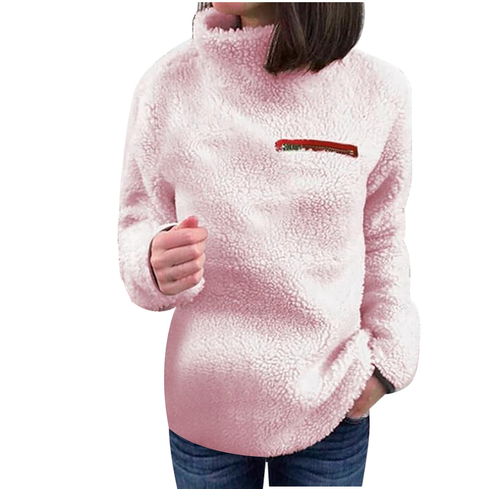 Chandail en Molleton à Col Roulé avec Fermetures Éclair pour Femmes, Couleur Unie, chandail-Over, Blouse Chaude d'Hiver