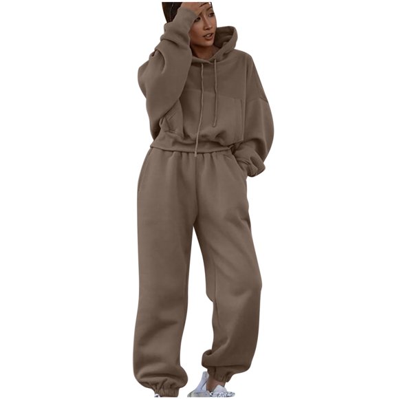 cfhntfmh Womens 2 Piece Sweatsuit Sets Warm Fleece Long Sleeve Hoodies Sweatshirt Jogger Sweatpants Lounge Sets