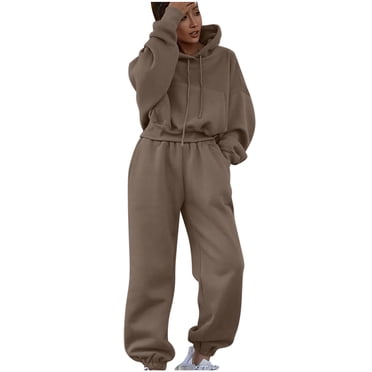 cfhntfmh Womens 2 Piece Sweatsuit Sets Warm Fleece Long Sleeve Hoodies Sweatshirt Jogger Sweatpants Lounge Sets