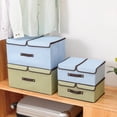 thumbnail image 3 of Foldable Fabric Storage Cube With PU Leather Handles Decorative Lidded Linen Organizer For Home Textile Clothes And Accessories, 3 of 3