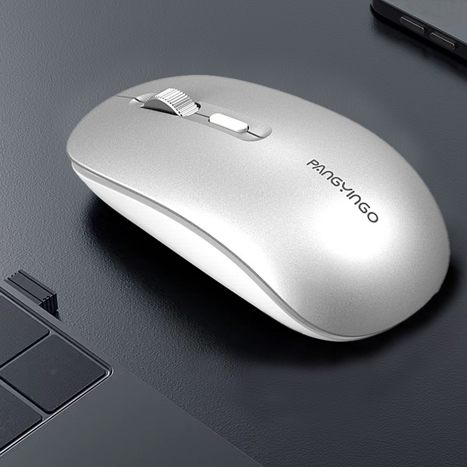 Slim Rechargeable Wireless Mouse, 2.4G Portable Optical Silent Ultra Thin Wireless Computer Mouse with USB Receiver and Type C Adapter, Compatible with PC, Laptop, Notebook, Desktop