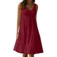 thumbnail image 1 of B91xZ Robe Fleurie pour Femmes Grande Taille Col Montant à Nouer Sans Manches Taille Haute Ligne A à Volants Robe Décontractée, Bordeaux m, 1 of 4