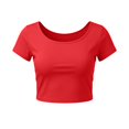 thumbnail image 1 of VSSSJ Crop Tops pour Femmes Manches Courtes Col Rond Extensible Chemise Décontractée Ajustée Solide Confortable Été Basique T-Shirts Courts Rouge Taille Unique, 1 of 5