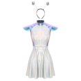 thumbnail image 3 of LiiYii Ensemble de Costume d'Alien de l'Espace pour Femmes, Robe Mini Évasée Trapèze à Manches Cap et Cheveux Bleu P, 3 of 8