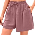 thumbnail image 1 of Ovticza Womens Linen Shorts 2025 Summer Drawstring Ruffle Elastic High Waist Solid Color Casual Beach Shorts with Pockets Light pink 2XL, 1 of 8