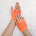 thumbnail image 4 of Unique Bargains Gants Résille Sans Doigts à Trou pour le Pouce pour Femmes Longueur Coude Orange Courts-1 Paire, 4 of 5