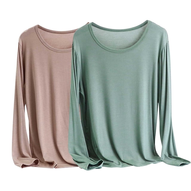 Timegard Hauts pour Femmes Grande Taille 2 Pcs Décontracté Ample Confortable Pjs Haut Blouse Col Rond Manches Longues Chemises