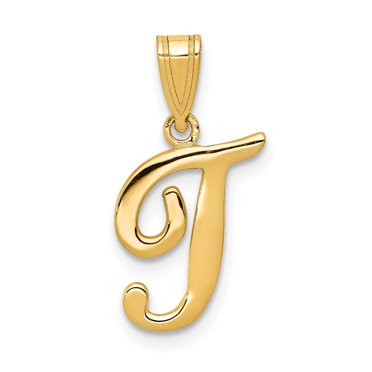 14K Or Jaune T Script Pendentif Initial
