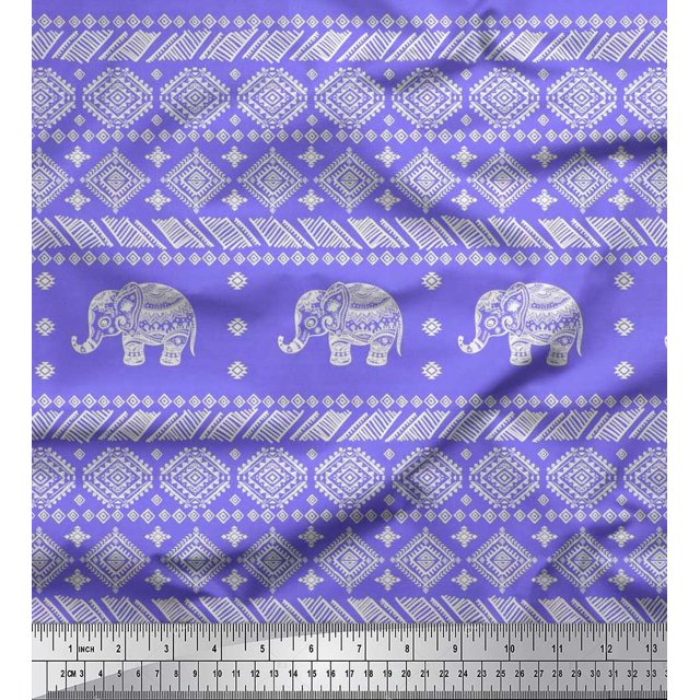 Soimoi Modal Satin Fabric Aztec & Tribal Elephant Animal Fabric Prints By Yard 42 Inch Wide