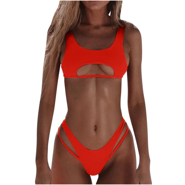 Birdeem Ensembles de Bikinis pour Femmes, Couleur Unie, Mode Décontractée, à Larges Bretelles, Ajourés