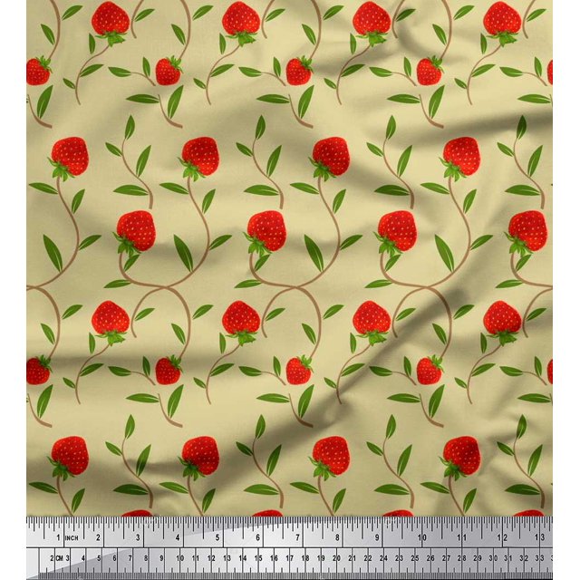 Tissu Popeline de Coton Pomme Feuilles & Fraises Tissu Imprimé 1 Yard 42 Inch Wide