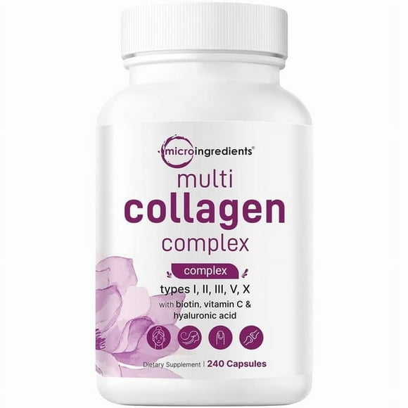 Multi Collagen Protein Powder, 240 Capsules– Hydrolyzed Collagen Peptides | Type I,II,III,V,X with Biotin 10000mcg, Hyaluronic Acid, Vitamin C – Unflavored – Keto & Paleo Friendly