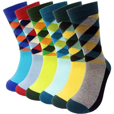 Clearance:4-6 Pairs Men Dress Socks Funky Colorful Pattern Combed Cotton Crew Socks