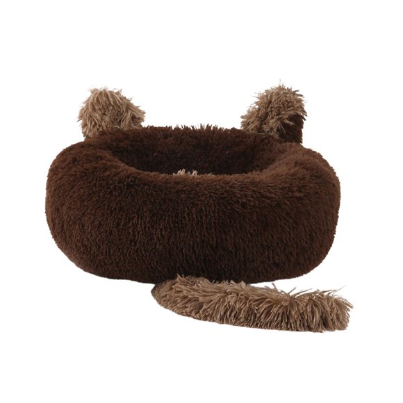 GROWTH TANK Round Cat Warm House Dog Bed Nest Soft Anti Slip Bottom Comfortable Self Warming Coffee 80cm