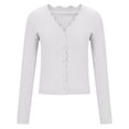 thumbnail image 3 of Lightweight Knit Cardigans Sweater Womens Long Sleeve Fall Button Down Ribbed Sweaters Casual Loose Fashion Tops White, M, 3 of 6