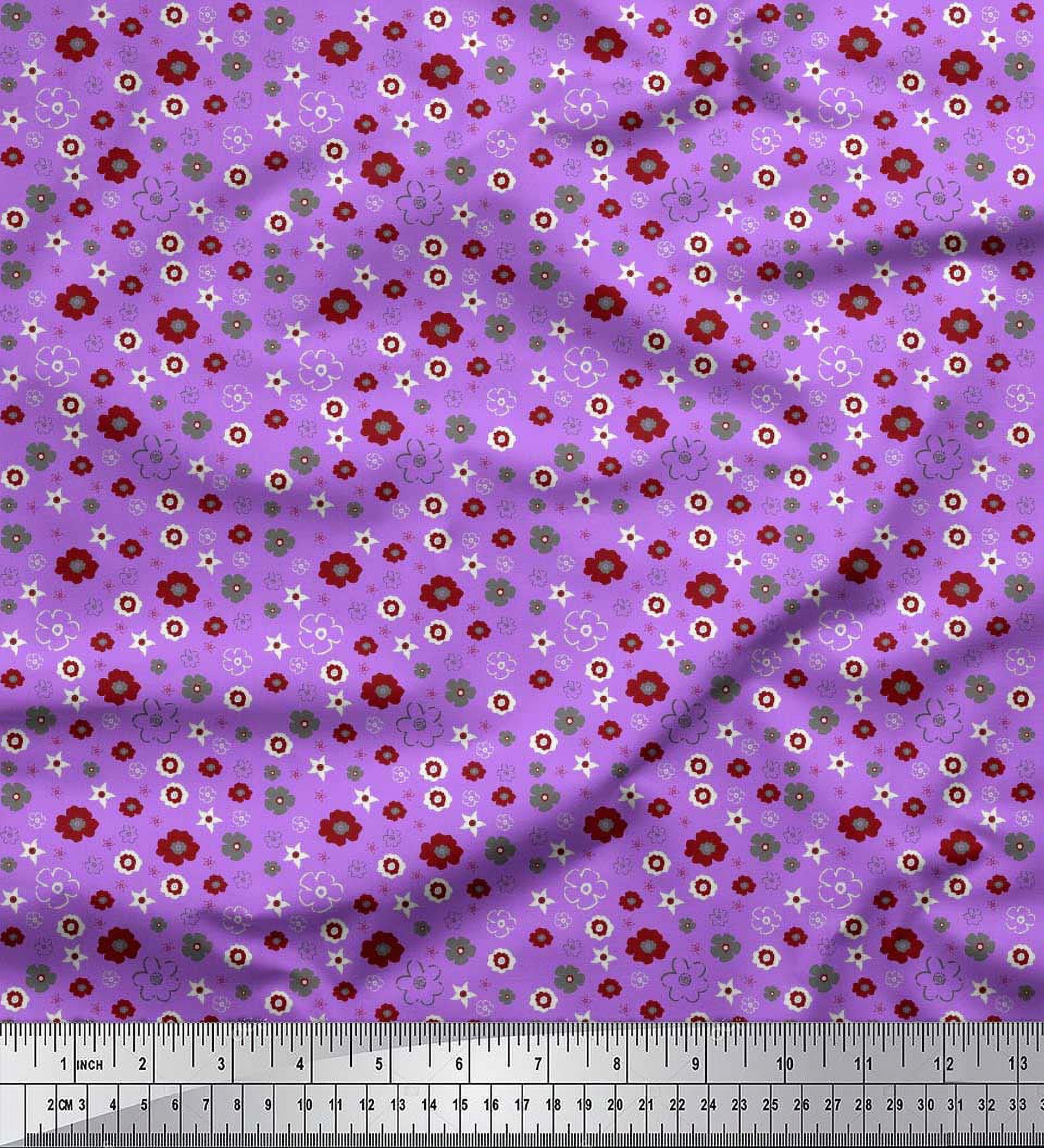 Soimoi Purple Modal Satin Fabric Flower Artistic Printed Fabric 1 Yard 42 Inch Wide