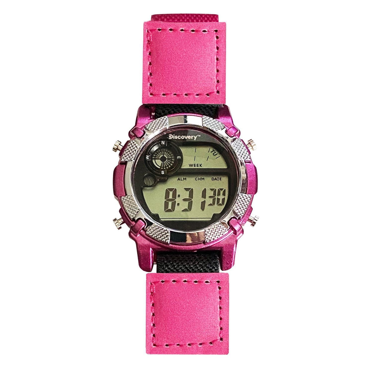 Montre numerique Discovery rose à bracelet Fastwrap en nylon
